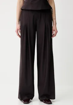 Remain pantaloni din lana culoarea maro, lat, high waist, 502473578 imagine