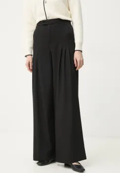 Remain pantaloni din lana culoarea negru, lat, high waist, 502322100 imagine