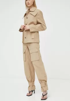 Remain pantaloni femei, culoarea bej, lat, high waist imagine