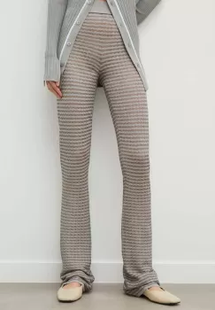 Remain pantaloni femei, culoarea gri, evazati, high waist imagine