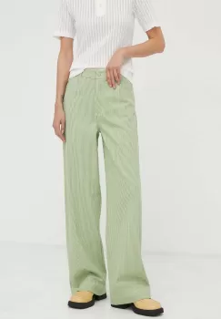 Remain pantaloni femei, culoarea verde, drept, high waist imagine