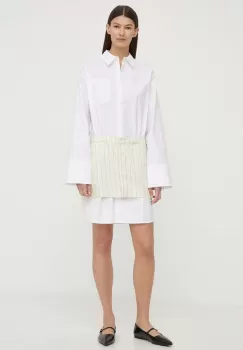 Remain rochie din amestec de in culoarea bej, mini, drept imagine