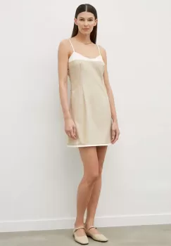 Remain rochie din amestec de lana culoarea bej, mini, mulata imagine