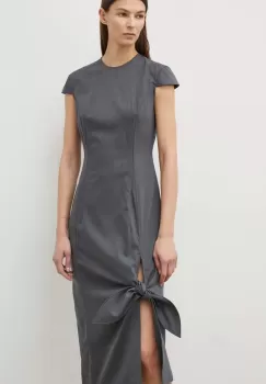 Remain rochie din amestec de lana culoarea gri, midi, drept imagine