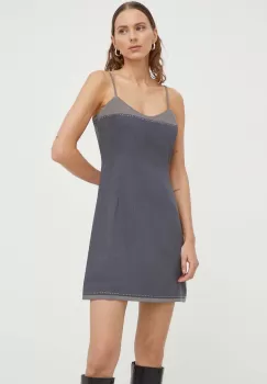 Remain rochie din amestec de lana culoarea gri, mini, drept imagine