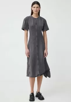 Remain rochie jeans culoarea negru, midi, mulata imagine