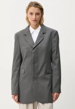 Remain sacou din lana Boxy Blazer culoarea gri, un singur rand de nasturi, neted, 5018971959 imagine