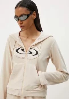 Resume hanorac de bumbac BoraRS Blouse femei, culoarea bej, cu gluga, cu imprimeu, 221441164 imagine