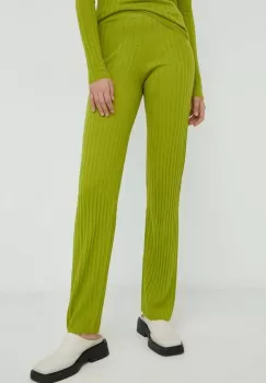 Resume pantaloni de lana femei, culoarea verde, drept, high waist imagine
