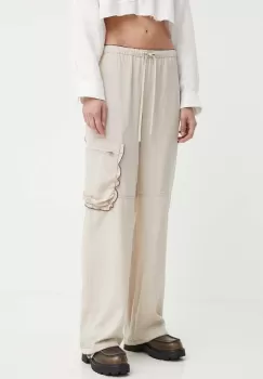 Resume pantaloni din amestec de in ApolloRS culoarea bej, drept, high waist, 20771130 imagine