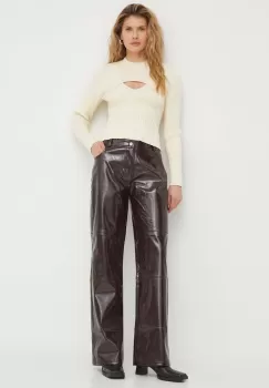 Resume pantaloni femei, culoarea maro, drept, high waist imagine