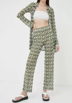 Resume pantaloni femei, culoarea verde, drept, high waist imagine