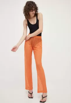 Resume pantaloni Rayanna femei, culoarea portocaliu, drept, high waist imagine