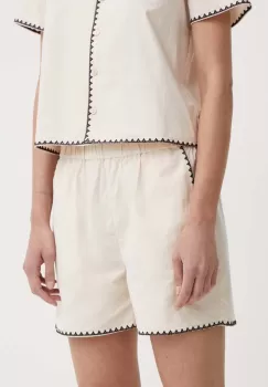 Resume pantaloni scurti din bumbac BeatriceRS Shorts culoarea bej, neted, high waist, 121881184 imagine