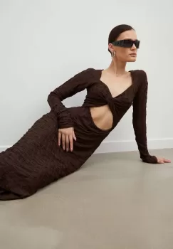 Resume rochie culoarea maro, maxi, mulata imagine