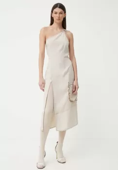 Resume rochie din amestec de in AminaRS culoarea bej, midi, mulata, 20781130 imagine