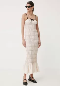 Resume rochie din bumbac BeauRS Dress culoarea bej, maxi, mulata, 121871176 imagine