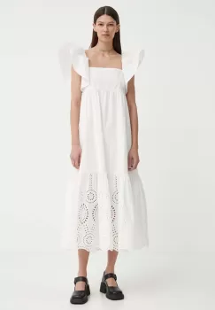 Resume rochie din bumbac BeniseRS Dress culoarea alb, midi, evazati, 122051192 imagine