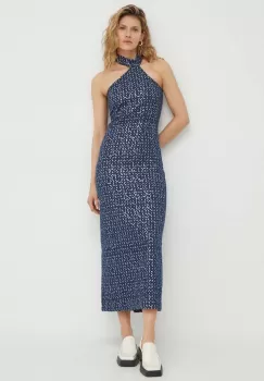 Resume rochie din bumbac culoarea albastru marin, maxi, drept imagine