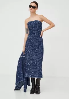 Resume rochie jeans Tacoma culoarea albastru marin, midi, mulata imagine