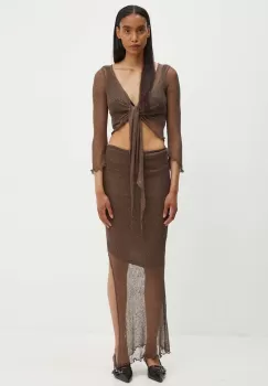 Resume rochie si cardigan Bree culoarea maro, midi, mulata, 221331159 imagine