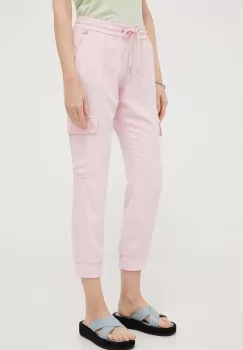 Rich & Royal pantaloni femei, culoarea roz, fason cargo, medium waist imagine