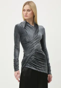 Rick Owens Lilies bluza de catifea culoarea gri, neted, LI02D5203VST imagine