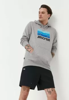 Rip Curl bluza barbati, culoarea gri, cu gluga, cu imprimeu imagine