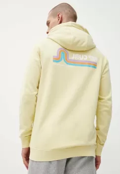 Rip Curl hanorac de bumbac barbati, culoarea galben, cu gluga, cu imprimeu imagine