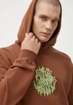 Rip Curl hanorac de bumbac barbati, culoarea maro, cu gluga, cu imprimeu imagine