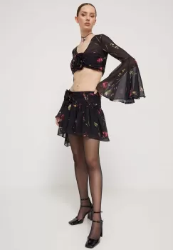 Rotate bluza culoarea negru, in modele florale imagine