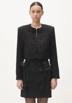 Rotate geaca din amestec de lana Boucle Crop culoarea negru, de tranzitie, 113086100 imagine