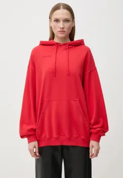 Rotate hanorac de bumbac Sweat Hoodie femei, culoarea rosu, cu gluga, uni, 1124731292 imagine