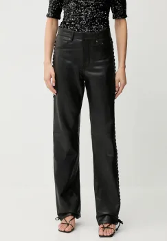 Rotate pantaloni de piele culoarea negru, lat, high waist, 115133100 imagine