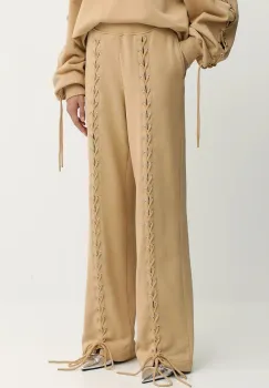 Rotate pantaloni de trening din bumbac culoarea bej, uni, 114389654 imagine