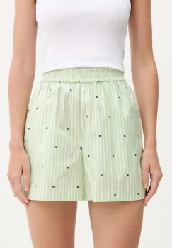 Rotate pantaloni scurti din bumbac culoarea verde, cu imprimeu, high waist, 1143963062 imagine