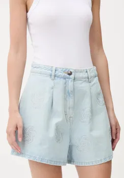 Rotate pantaloni scurti jeans cu imprimeu, high waist, 1138241468 imagine