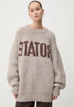 Rotate pulover de lana femei, culoarea bej, calduros, 114443164 imagine