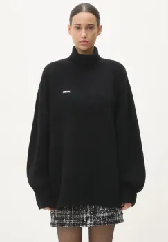 Rotate pulover de lana Turtleneck femei, culoarea negru, cu guler, 113128100 imagine