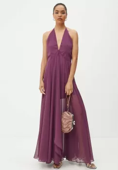 Rotate rochie Chiffon Halterneck Dress culoarea violet, maxi, evazati, 1129001364 imagine