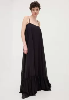 Rotate rochie culoarea negru, maxi, drept imagine