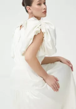 Rotate rochie de mireasa Satin Puff culoarea bej, midi, evazati, 112106857 imagine