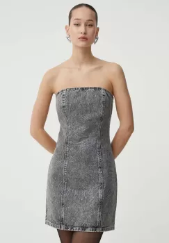 Rotate rochie jeans culoarea gri, mini, mulata imagine