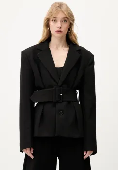 Rotate sacou culoarea negru, un singur rand de nasturi, uni, 114825100 imagine
