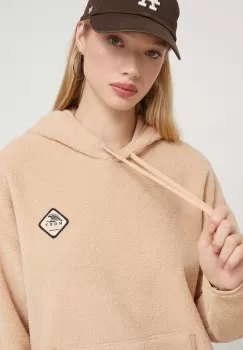 Roxy bluza femei, culoarea bej, cu gluga, cu imprimeu imagine