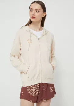 Roxy bluza femei, culoarea bej, cu gluga, cu imprimeu imagine