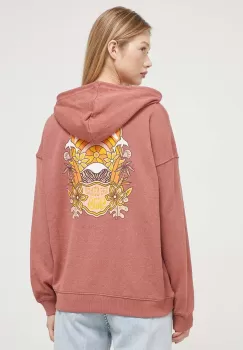 Roxy bluza femei, culoarea roz, cu gluga, cu imprimeu imagine