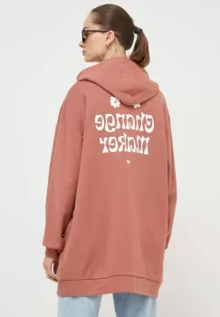 Roxy bluza femei, culoarea roz, cu gluga, cu imprimeu imagine
