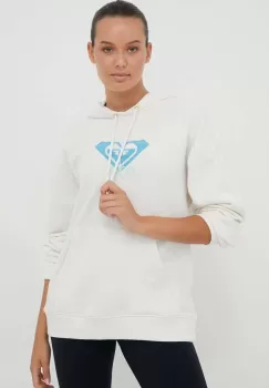 Roxy bluza x Lisa Ansersen femei, culoarea bej, cu gluga, cu imprimeu imagine