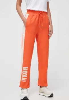 Roxy pantaloni de trening din bumbac culoarea portocaliu, cu imprimeu imagine